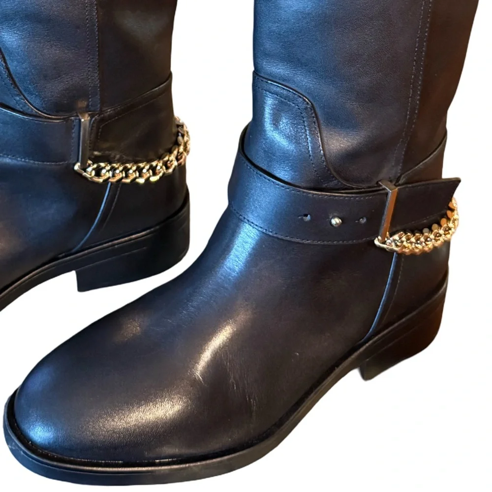 Aqua Riley NWT Sz 8.5M Elegant Black Leather Knee-High Boots (SH141) - Picture 4 of 14